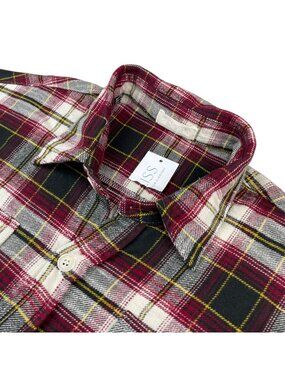 NEW CP Shades Men's Flannel Oversized L/S Button Shirt Red/Green Plaid • XS